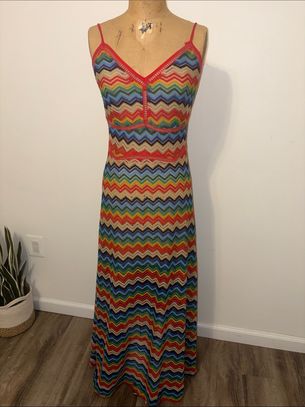 L'ATISTE Multicolor Chevron Maxi Dress with Spaghetti Straps